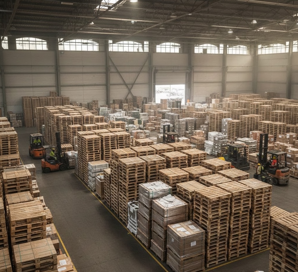 Our warehouse facility with organized pallets ready for delivery